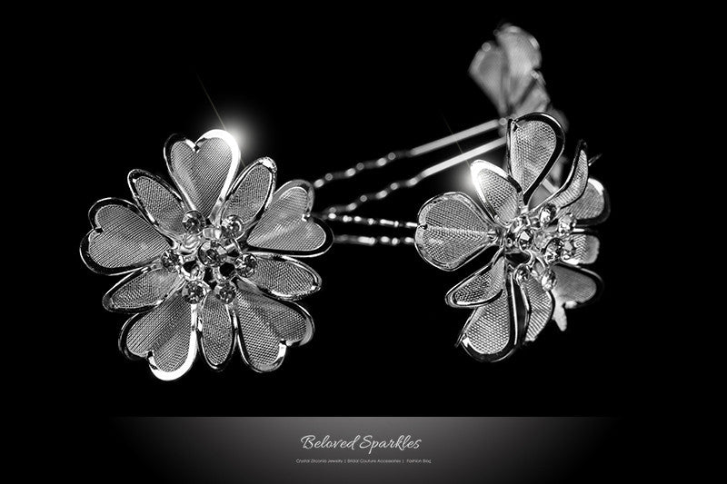 Orlina Large Mesh Flower Hair Stick Pin | Rhinestone - Beloved Sparkles
- 1